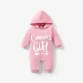 Baby Letter Print Solid Long-sleeve Hooded Waffle Jumpsuit  image 1