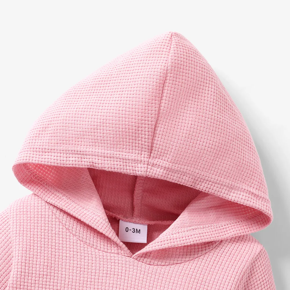 Baby Letter Print Solid Long-sleeve Hooded Waffle Jumpsuit big image 4