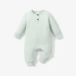 Baby Boy/Girl 95% Cotton Ribbed Long-sleeve Button Up Jumpsuit Light Green