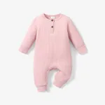 Baby Boy/Girl 95% Cotton Ribbed Long-sleeve Button Up Jumpsuit Pink