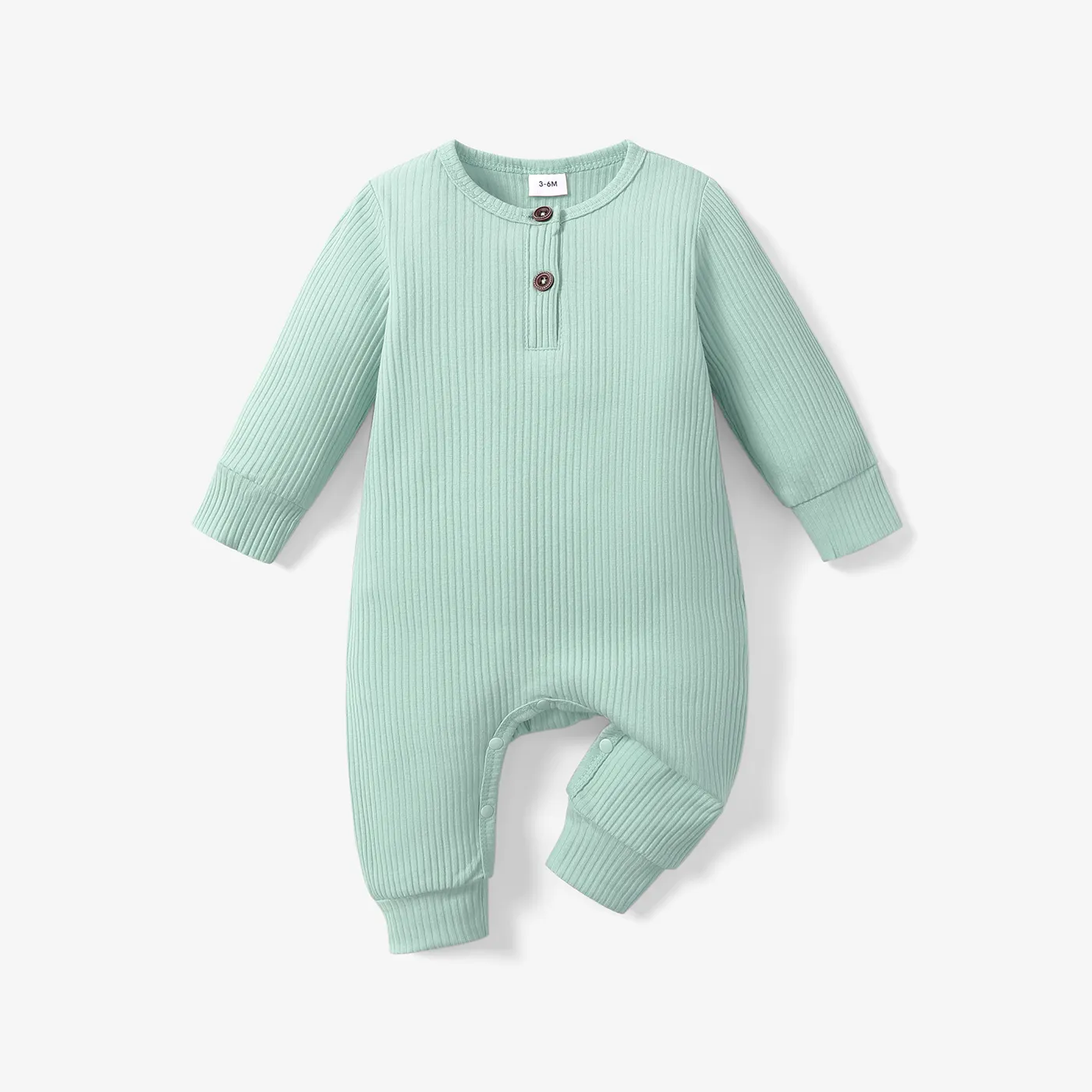 Baby Boy/Girl 95% Cotton Ribbed Long-sleeve Button Up Jumpsuit Green
