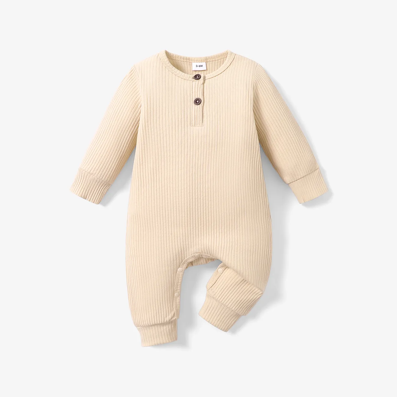 Baby Boy/Girl 95% Cotton Ribbed Long-sleeve Button Up Jumpsuit  big image 1