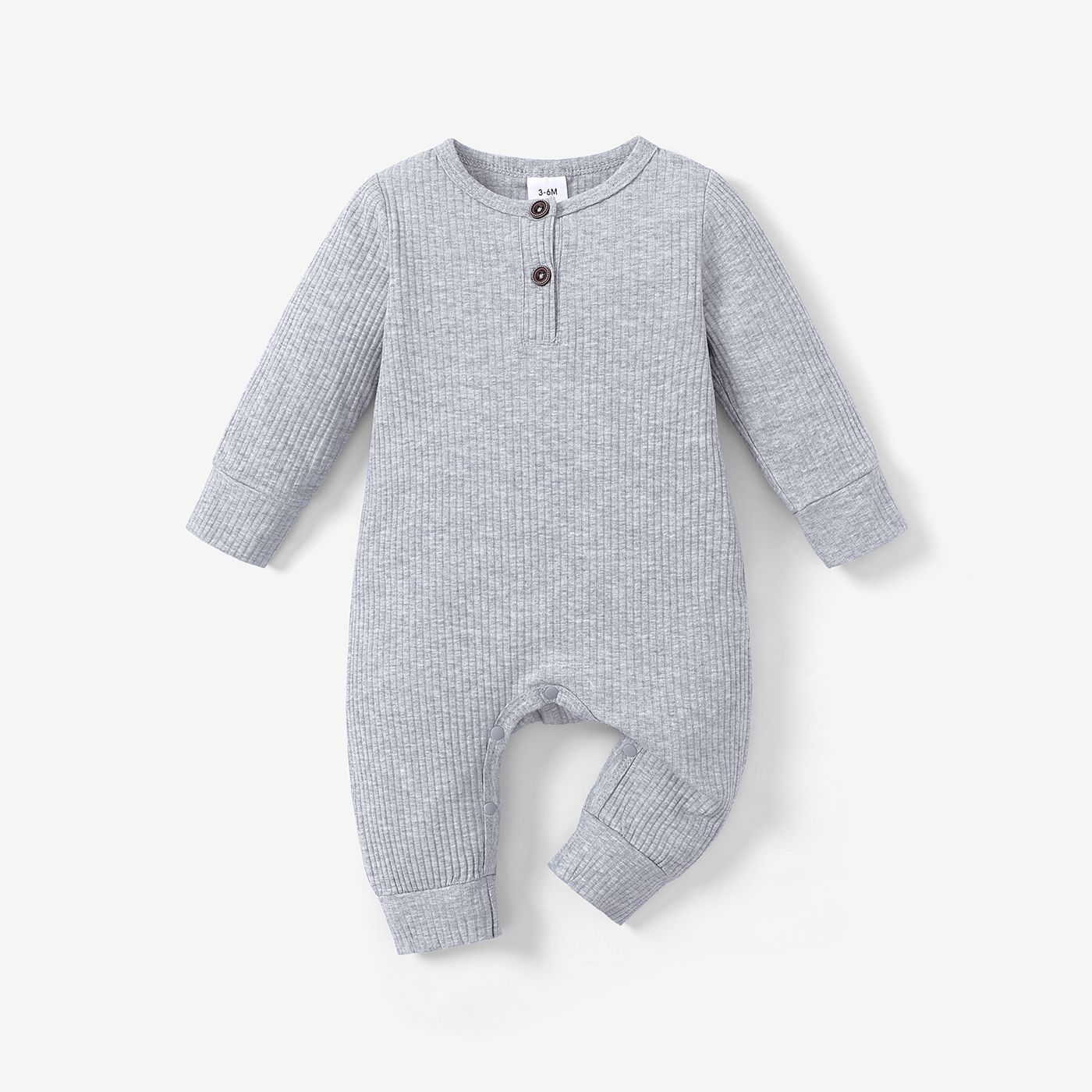 Baby Boy/Girl 95% Cotton Ribbed Long-sleeve Button Up Jumpsuit