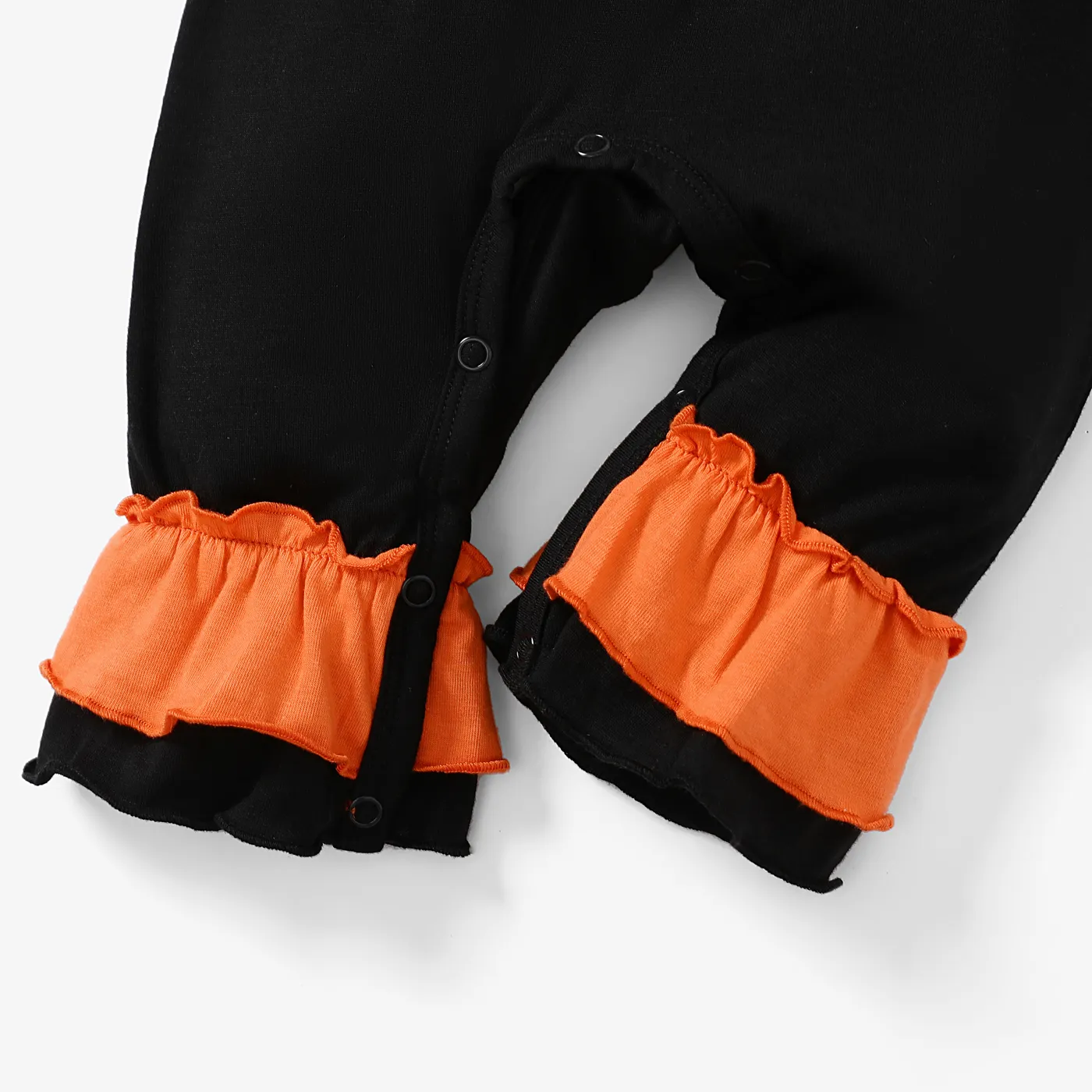 2pcs Baby Girl Halloween Childlike Letter Jumpsuit Set Black image 5