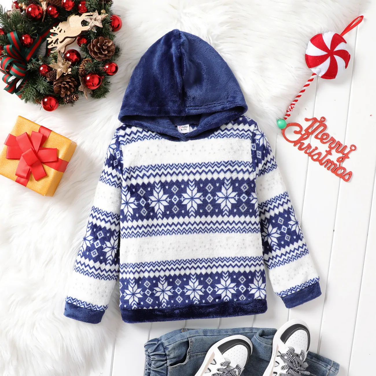 Kid Girl/Boy Christmas Casual Style Hooded Sweatshirt big image 1