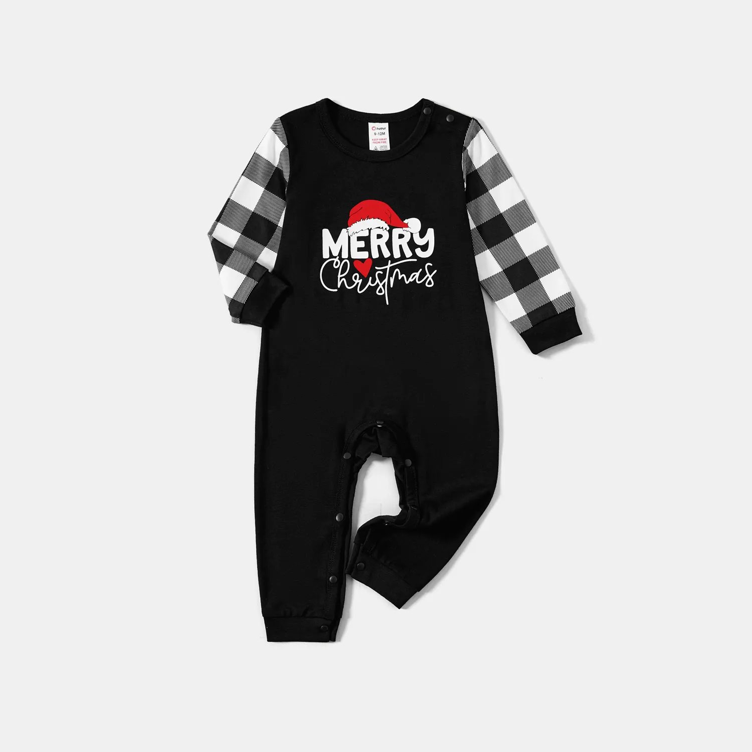 Christmas Family Matching Glow In The Dark Letters Print Long-sleeve Pajamas Sets (Flame resistant) Black/White big image 1
