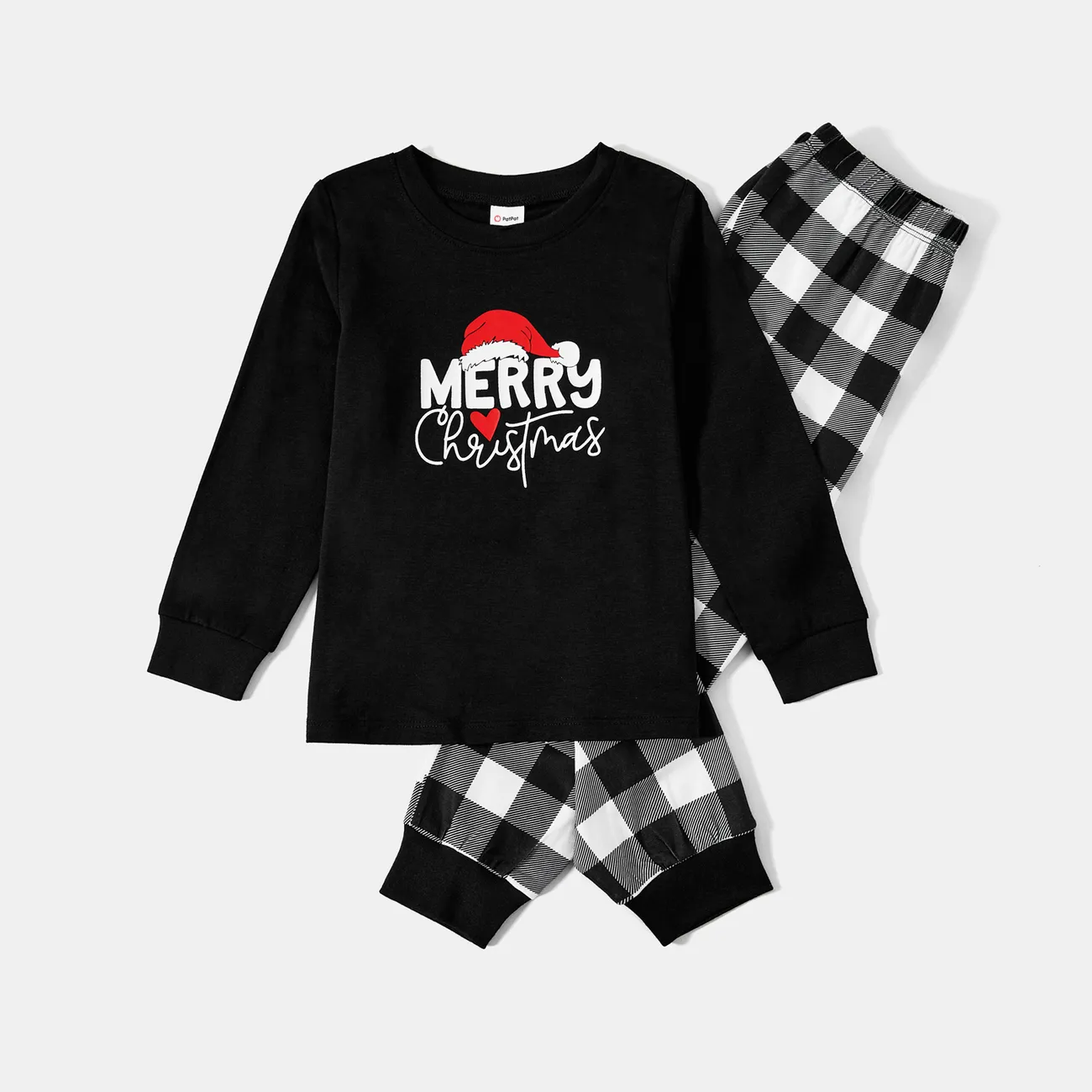 Christmas Family Matching Glow In The Dark Letters Print Long-sleeve Pajamas Sets (Flame resistant) Black/White big image 1