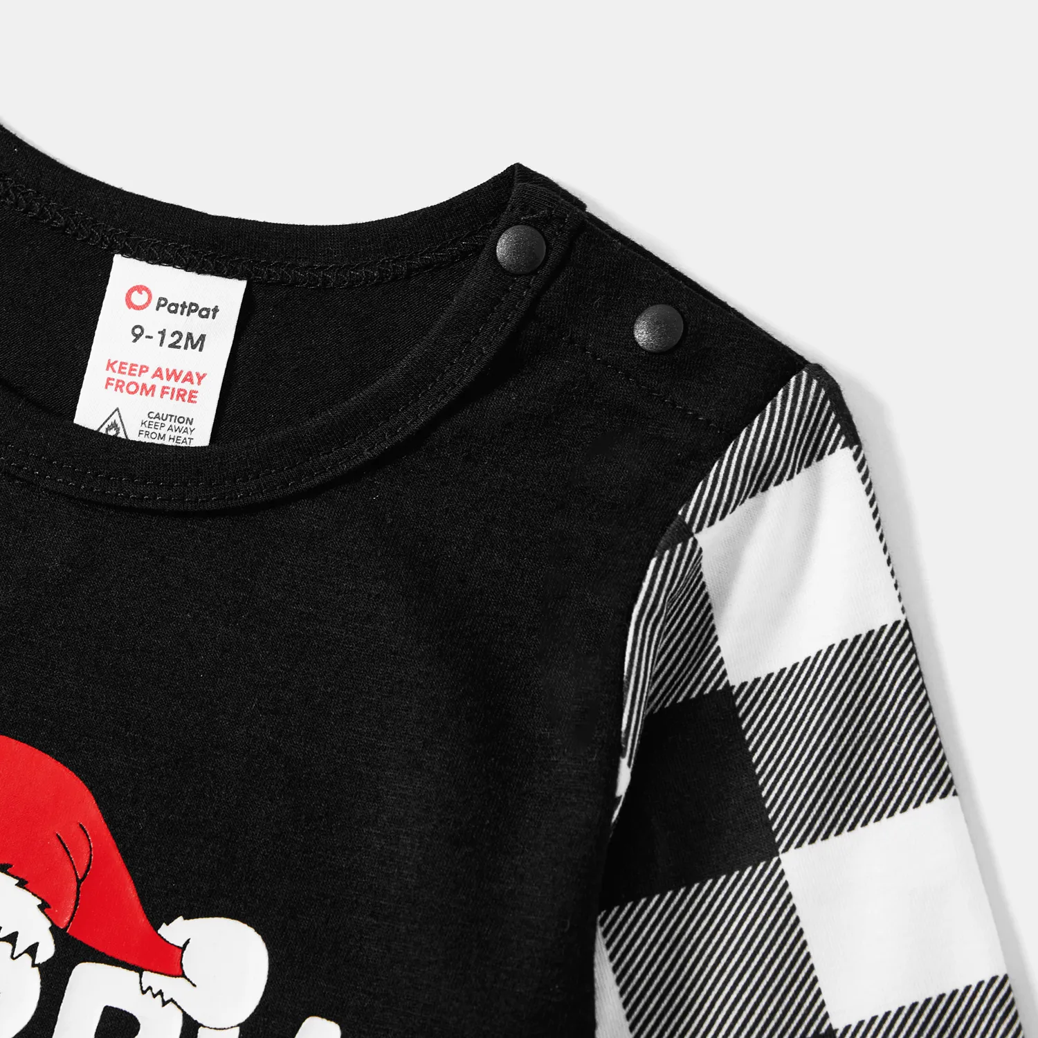 Christmas Family Matching Glow In The Dark Letters Print Long-sleeve Pajamas Sets (Flame resistant) Black/White image 5