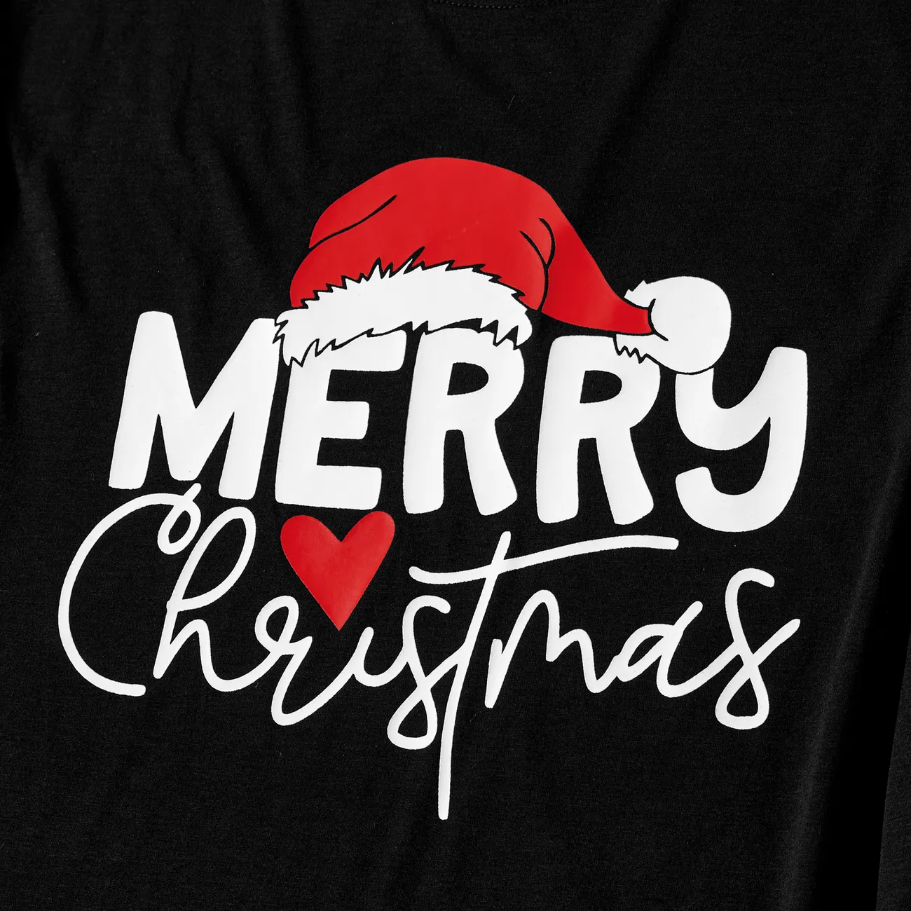 Christmas Family Matching Glow In The Dark Letters Print Long-sleeve Pajamas Sets (Flame resistant) Black/White big image 1