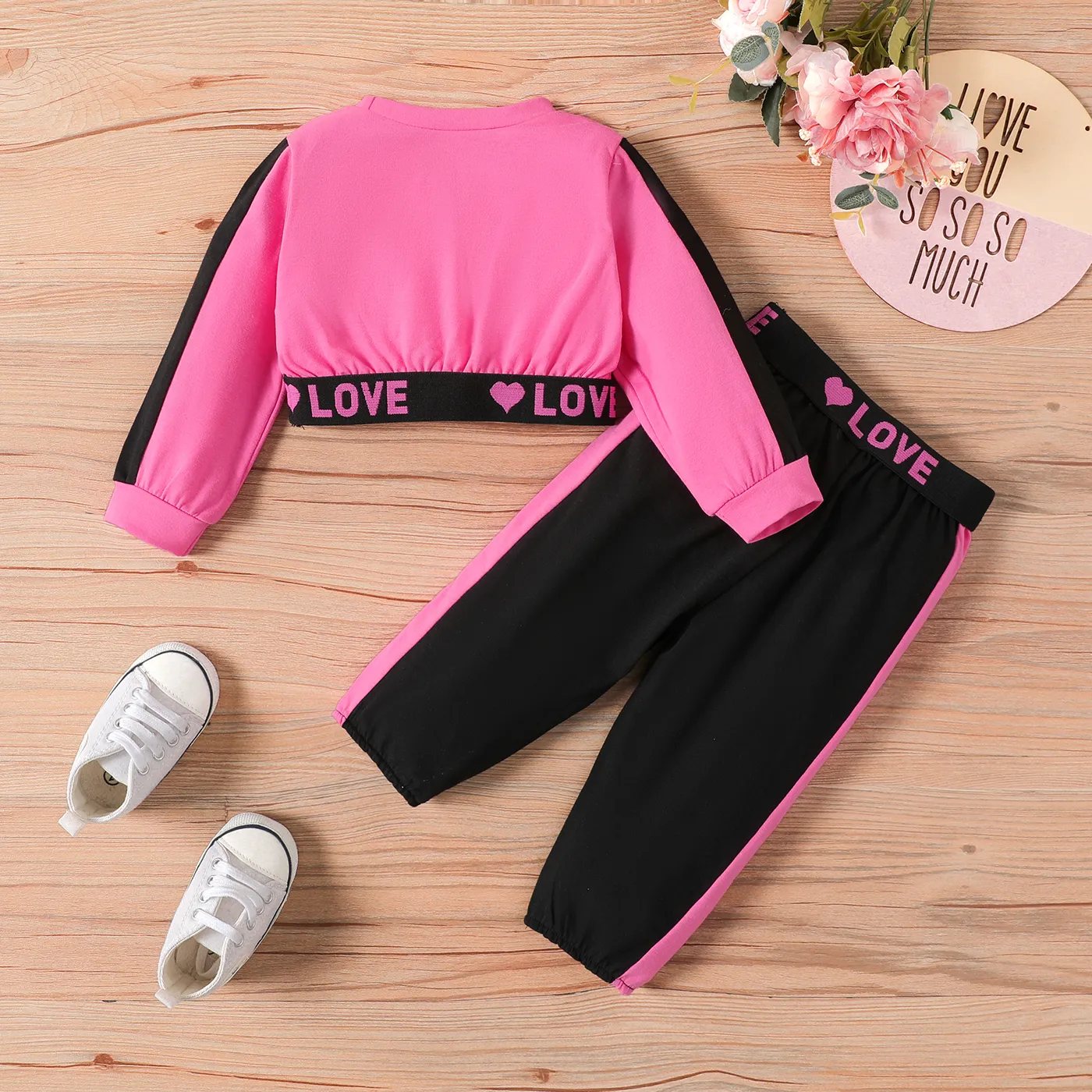 2PCS Baby Girl Avant-Garde Design Braid Feature Long Sleeve Top/PantSet Pink image 2