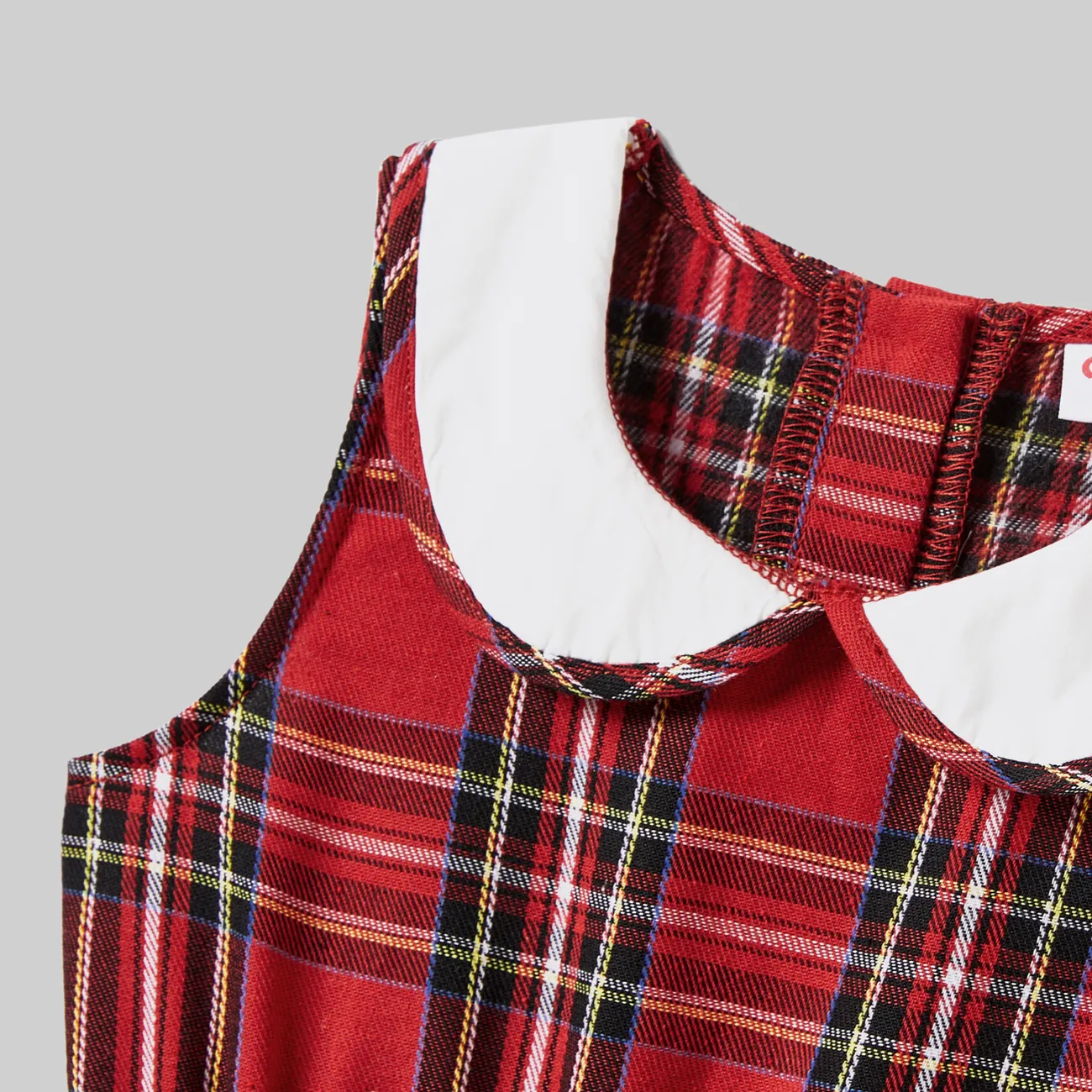 Christmas Family Matching Plaid Tops and Sleeveless Belted Dresses Sets Red big image 1