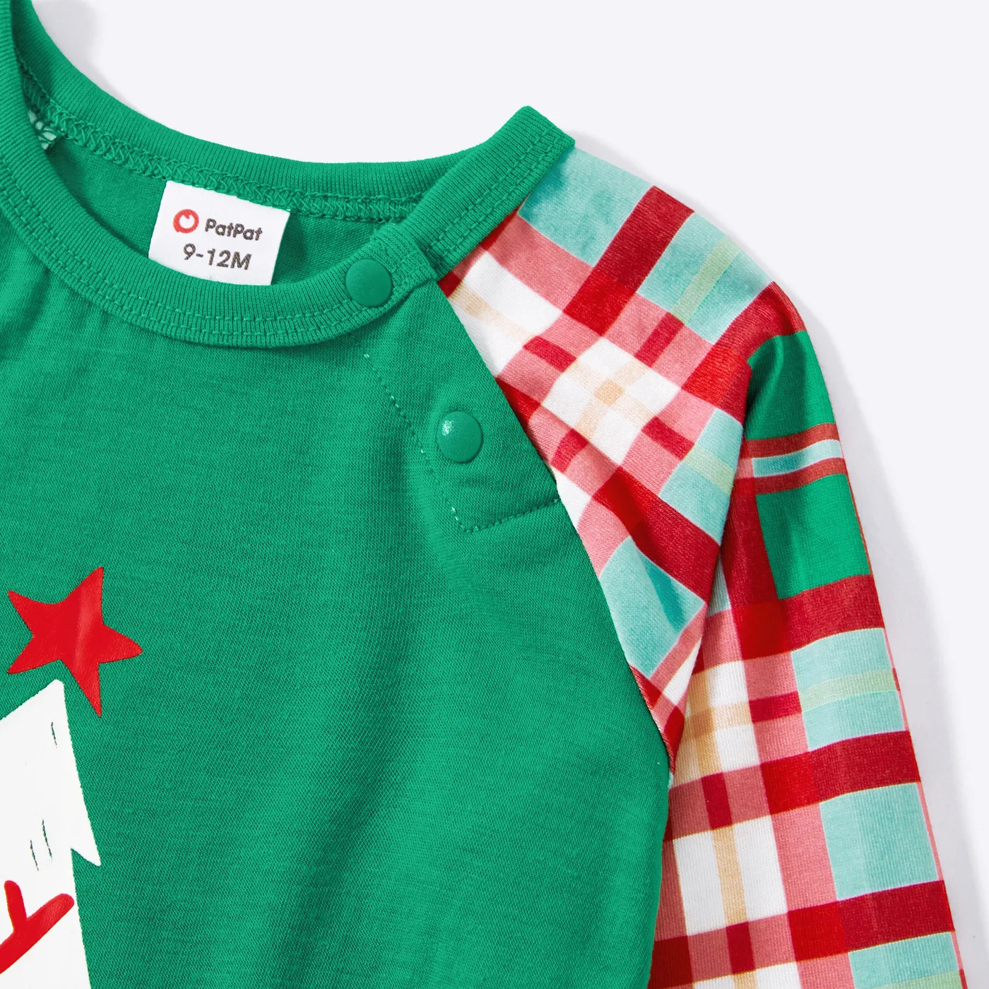 Christmas Family Matching Glow In The Dark Color-block Plaid Long-sleeve Pajamas Sets(Flame Resistant) Green image 4