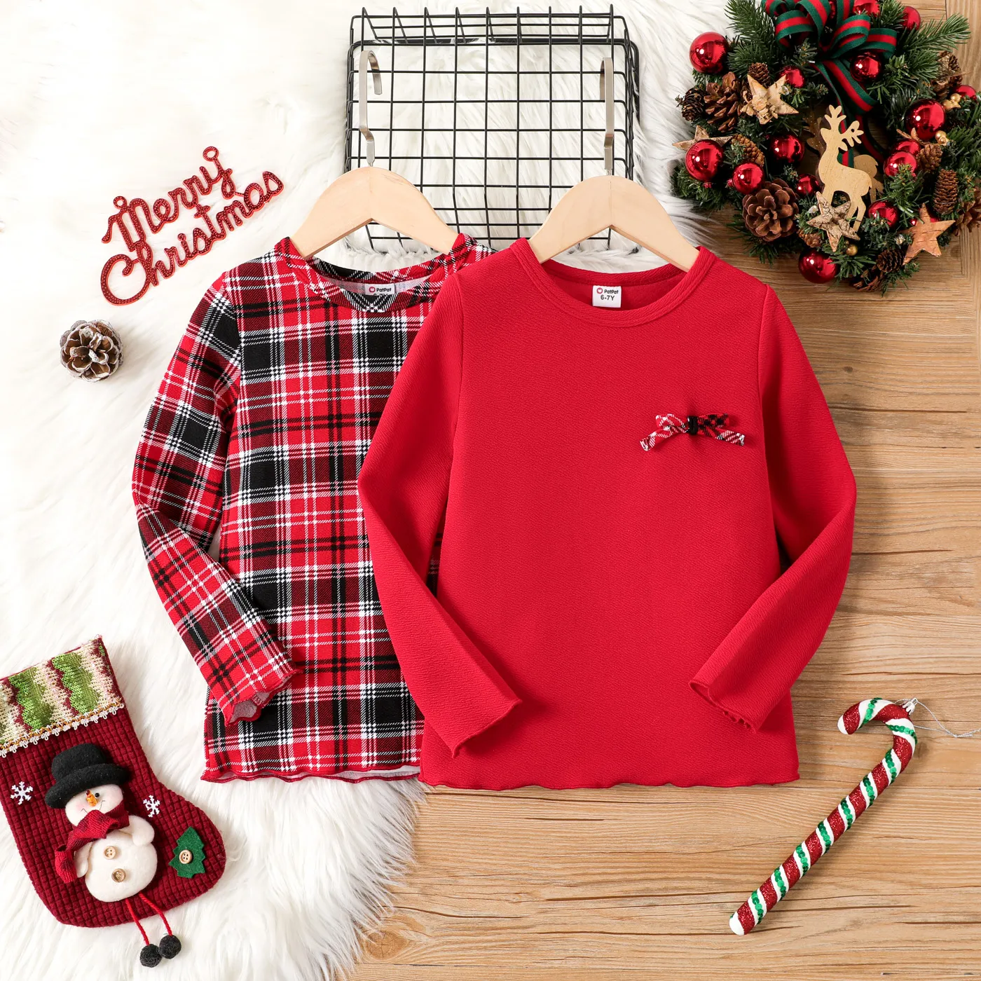 Kid Girl Christmas Childlike Agaric Edge Long Sleeve T-shirt 
