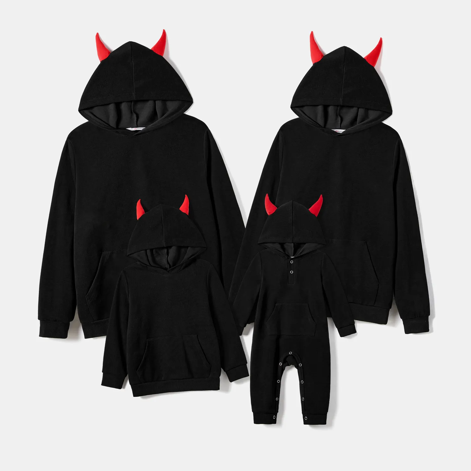 Halloween Family Matching 3D Bat Hooded Long-sleeve Sweatshirt Tops Black image 3