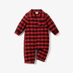 Plaid Print Lapel Collar Long-sleeve Baby Jumpsuit Red