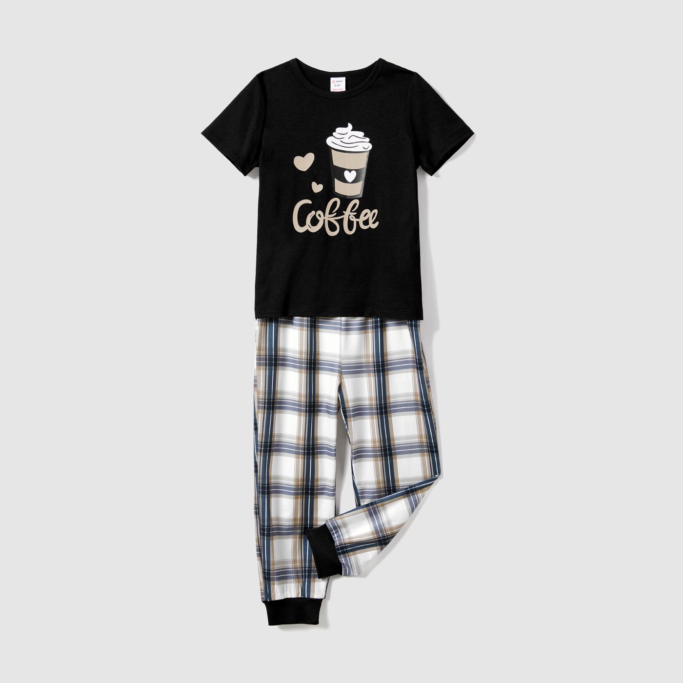 

Christmas Family Matching Coffee Print Short-sleeve Plaid Pajamas Sets (Flame Resistant)
