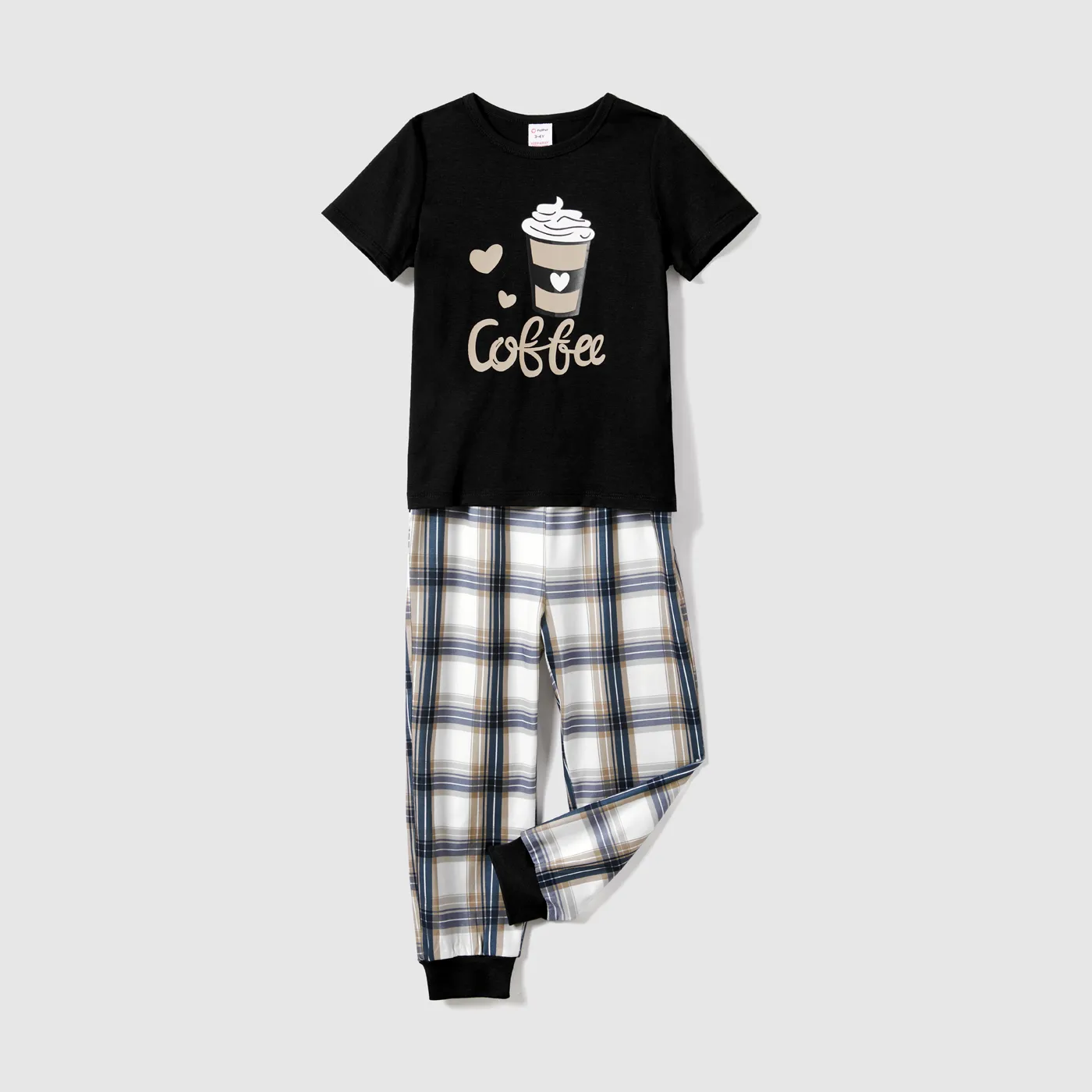 Christmas Family Matching Coffee Print Short-sleeve Plaid Pajamas Sets (Flame Resistant)  image 6