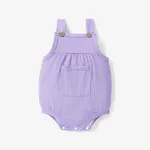 Ribbed Solid Pocket Decor Sleeveless Baby Romper Light Purple