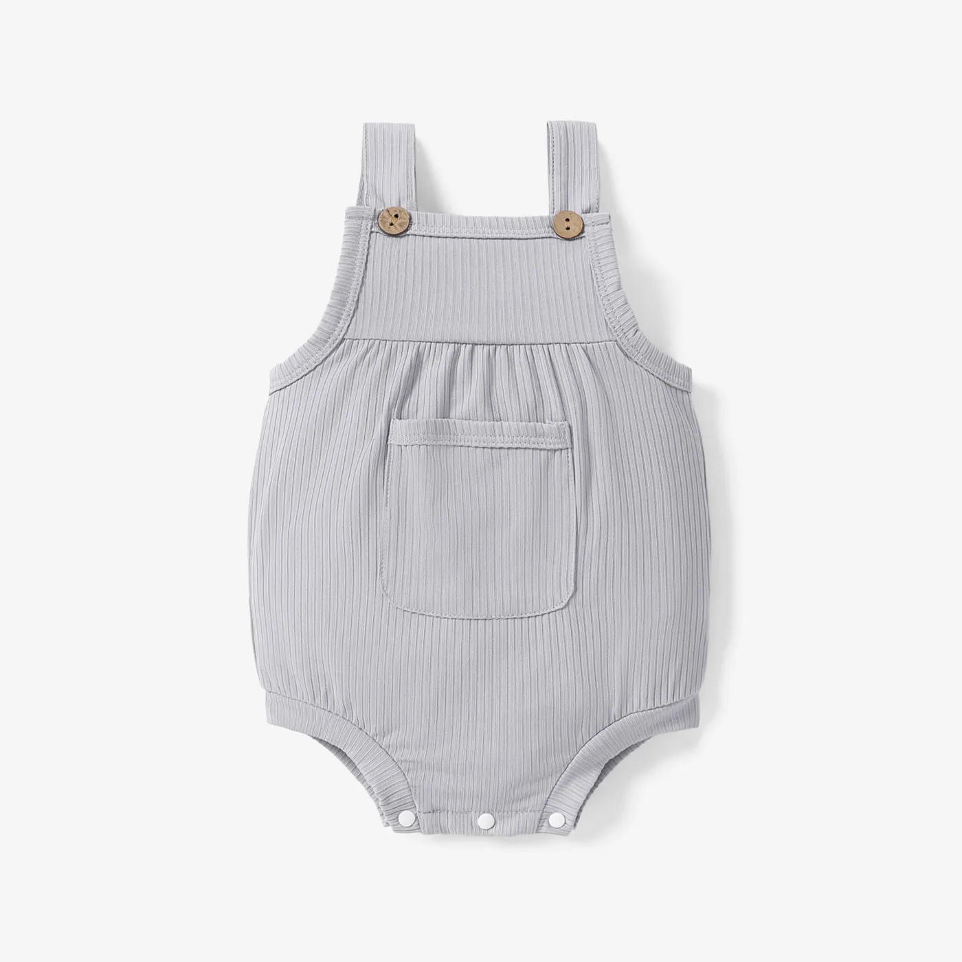 Ribbed Solid Pocket Decor Sleeveless Baby Romper Light Grey