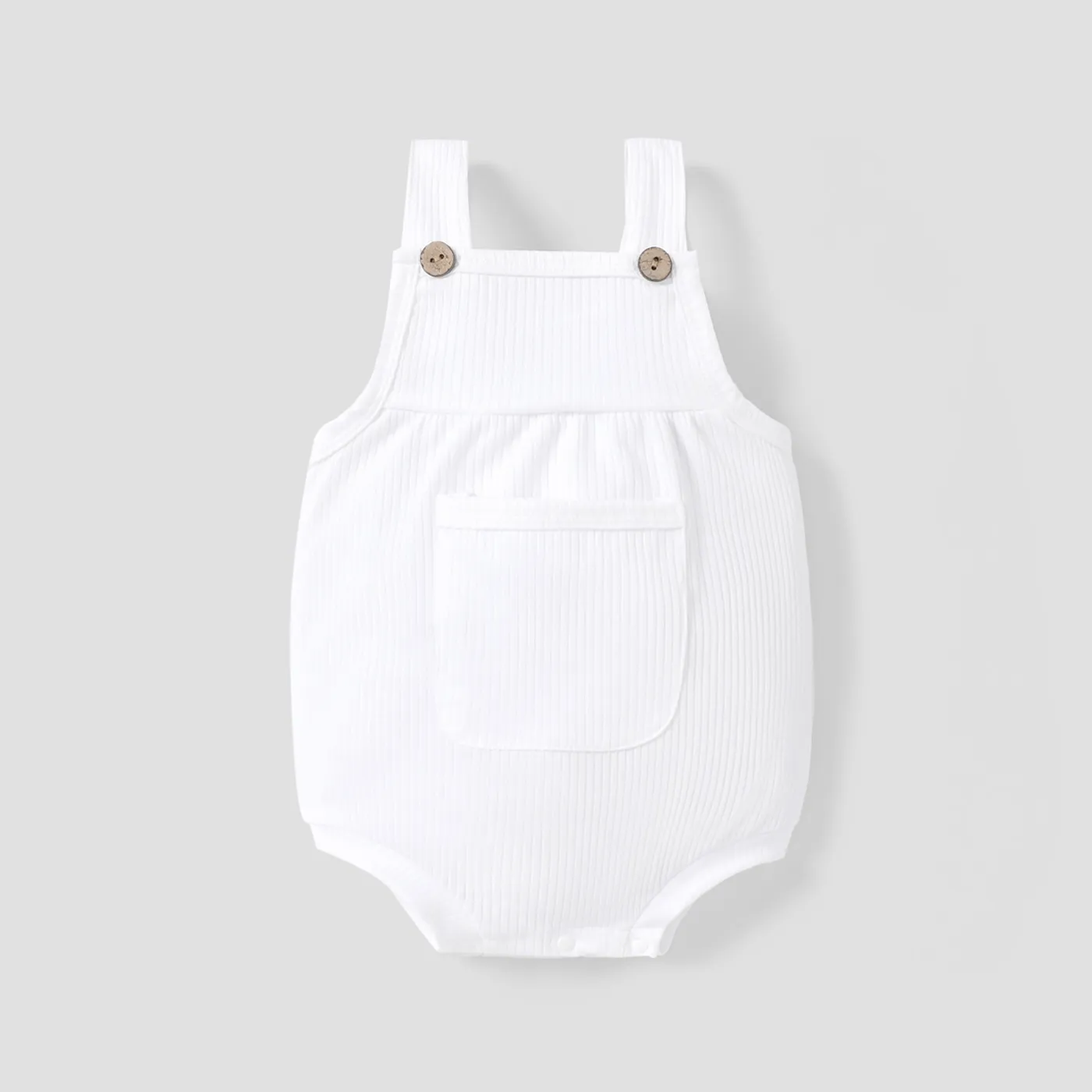 Ribbed Solid Pocket Decor Sleeveless Baby Romper White big image 1
