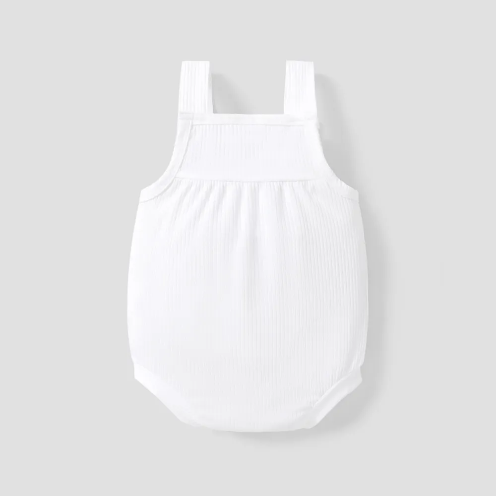 Ribbed Solid Pocket Decor Sleeveless Baby Romper big image 2