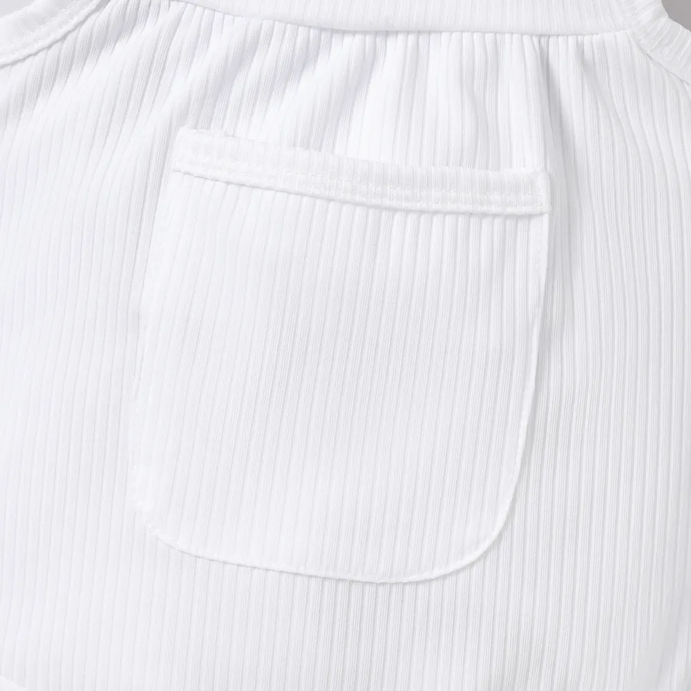 Ribbed Solid Pocket Decor Sleeveless Baby Romper big image 4