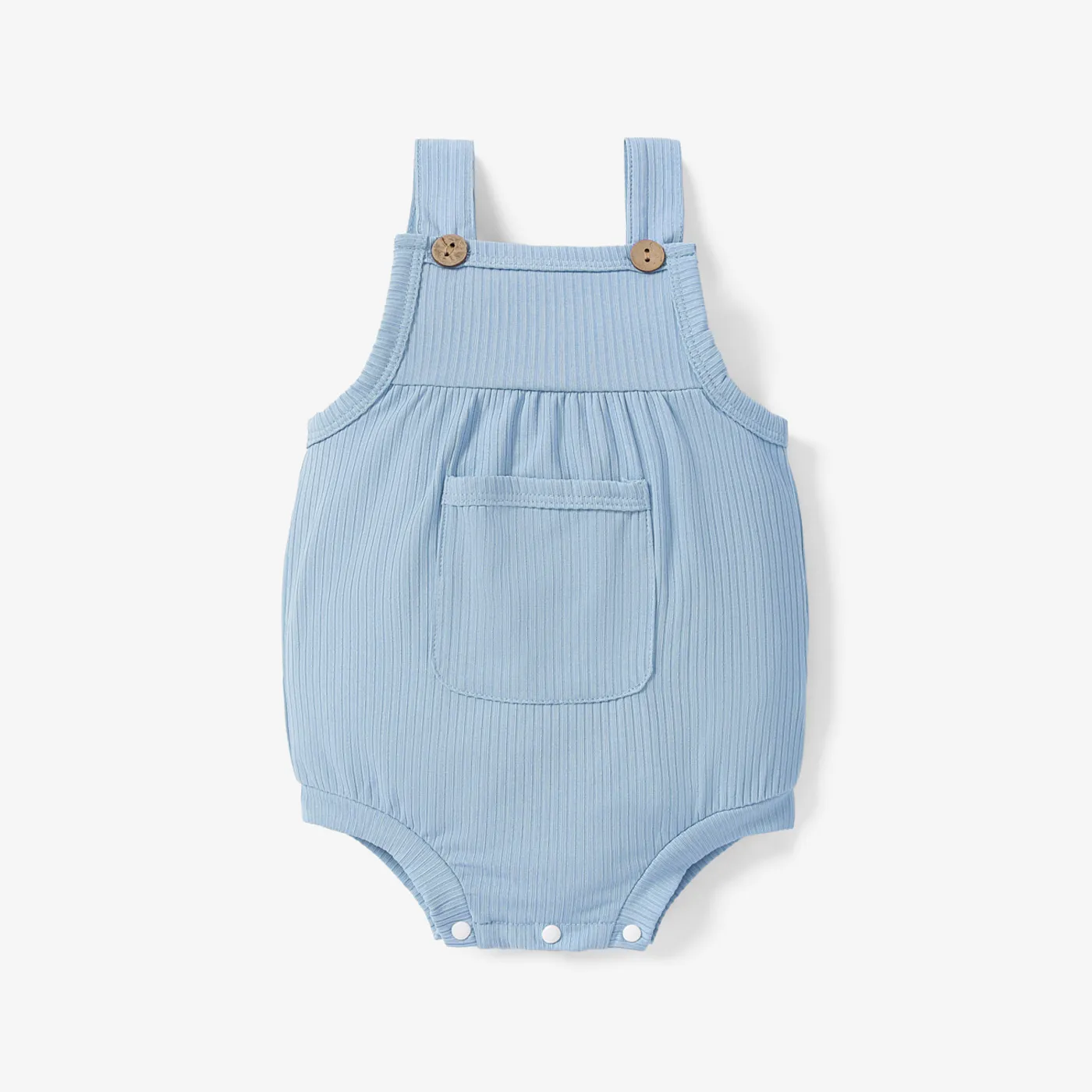 Ribbed Solid Pocket Decor Sleeveless Baby Romper Light Blue