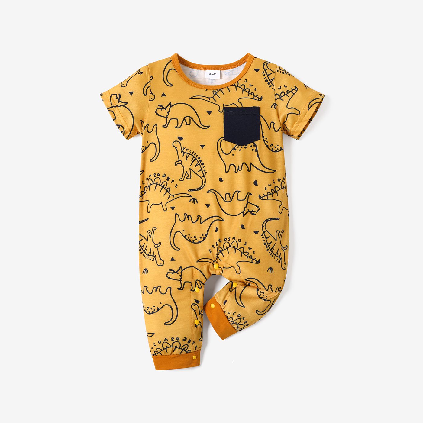 Dinosaur Allover Short-sleeve Black Baby Jumpsuit