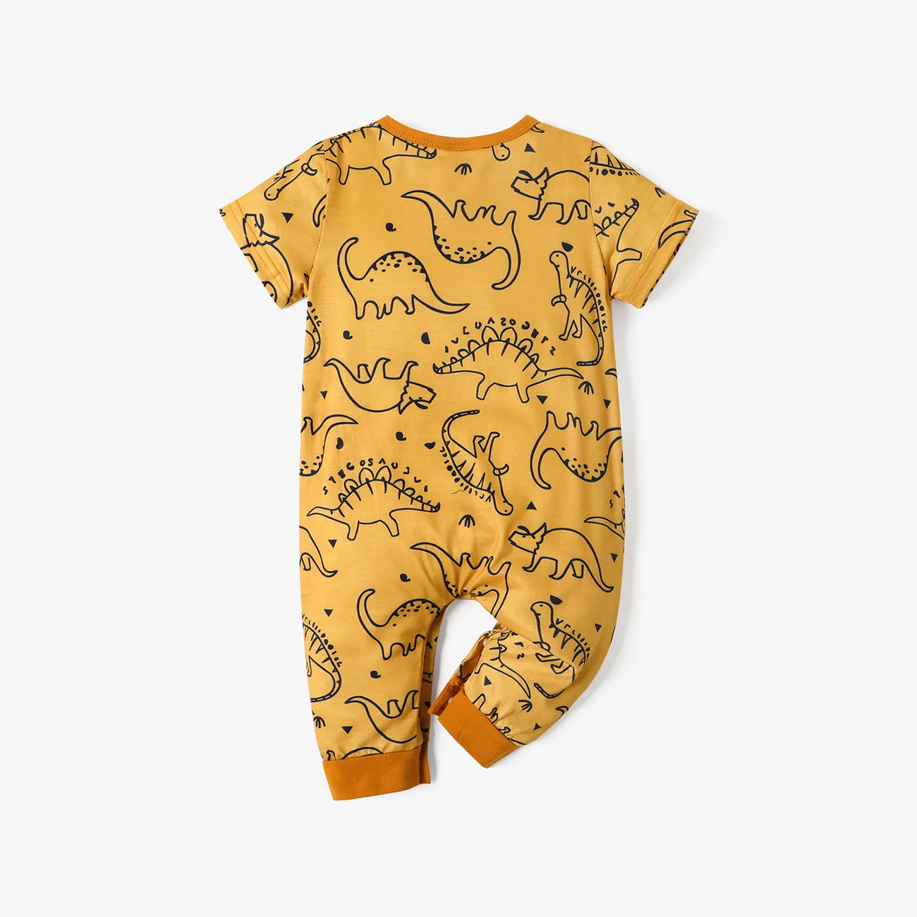 Baby Jungen Aufgesetzte Tasche Dinosaurier Kindlich Kurzärmelig Baby-Overalls Ingwer big image 1