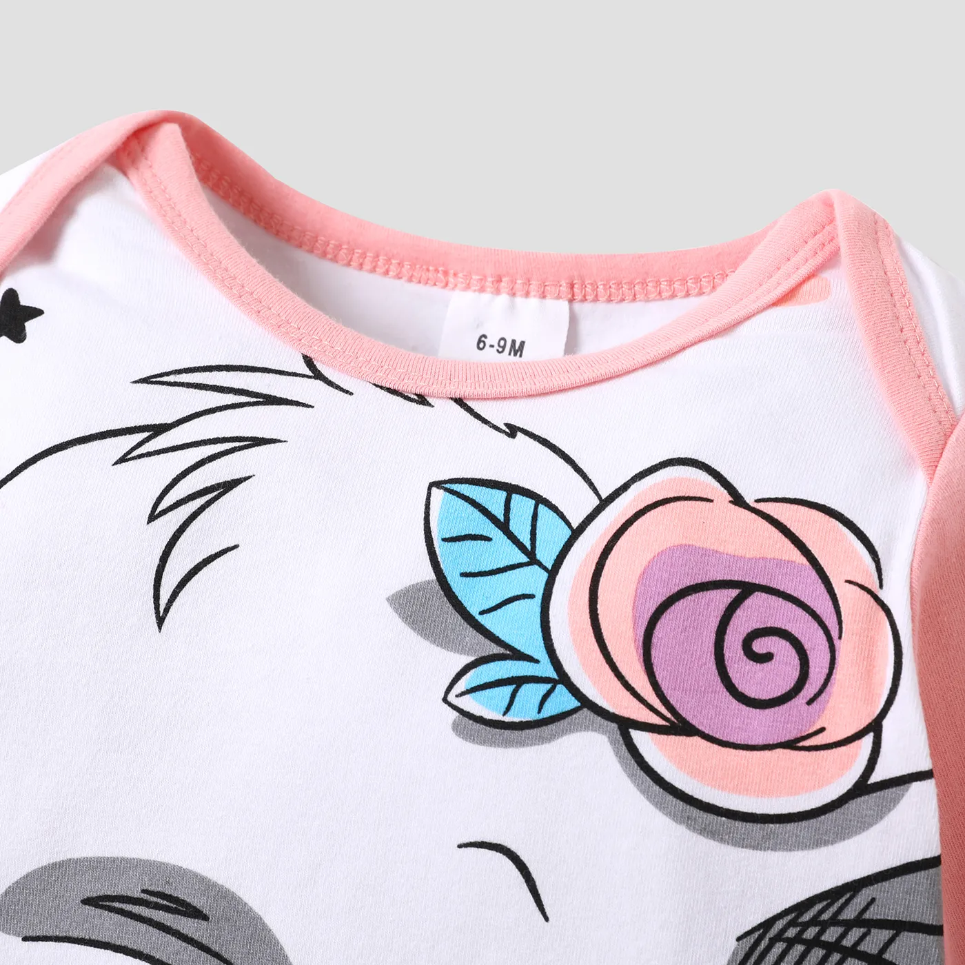 2pcs Baby Cartoon Elephant Print Long-sleeve Cotton Jumpsuit Set Light Pink image 4