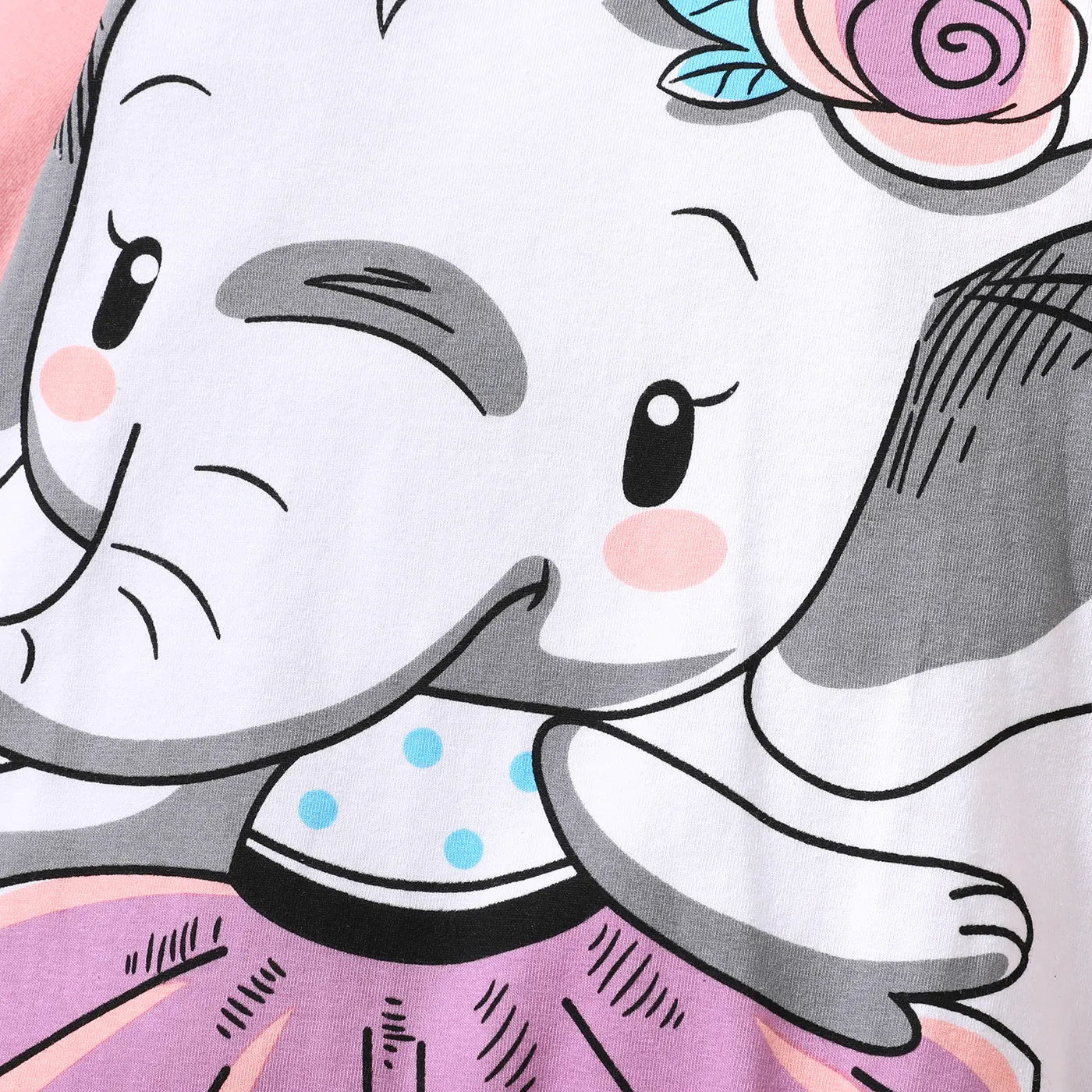 2pcs Baby Cartoon Elephant Print Long-sleeve Cotton Jumpsuit Set Light Pink image 5