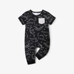 Dinosaur Allover Short-sleeve Black Baby Jumpsuit Black