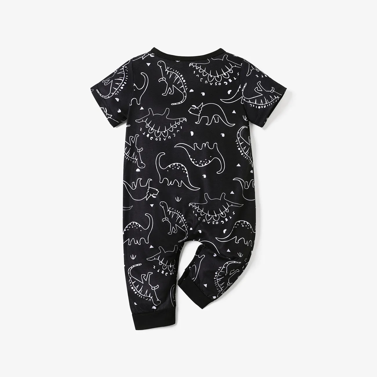 Dinosaur Allover Short-sleeve Black Baby Jumpsuit Black big image 1