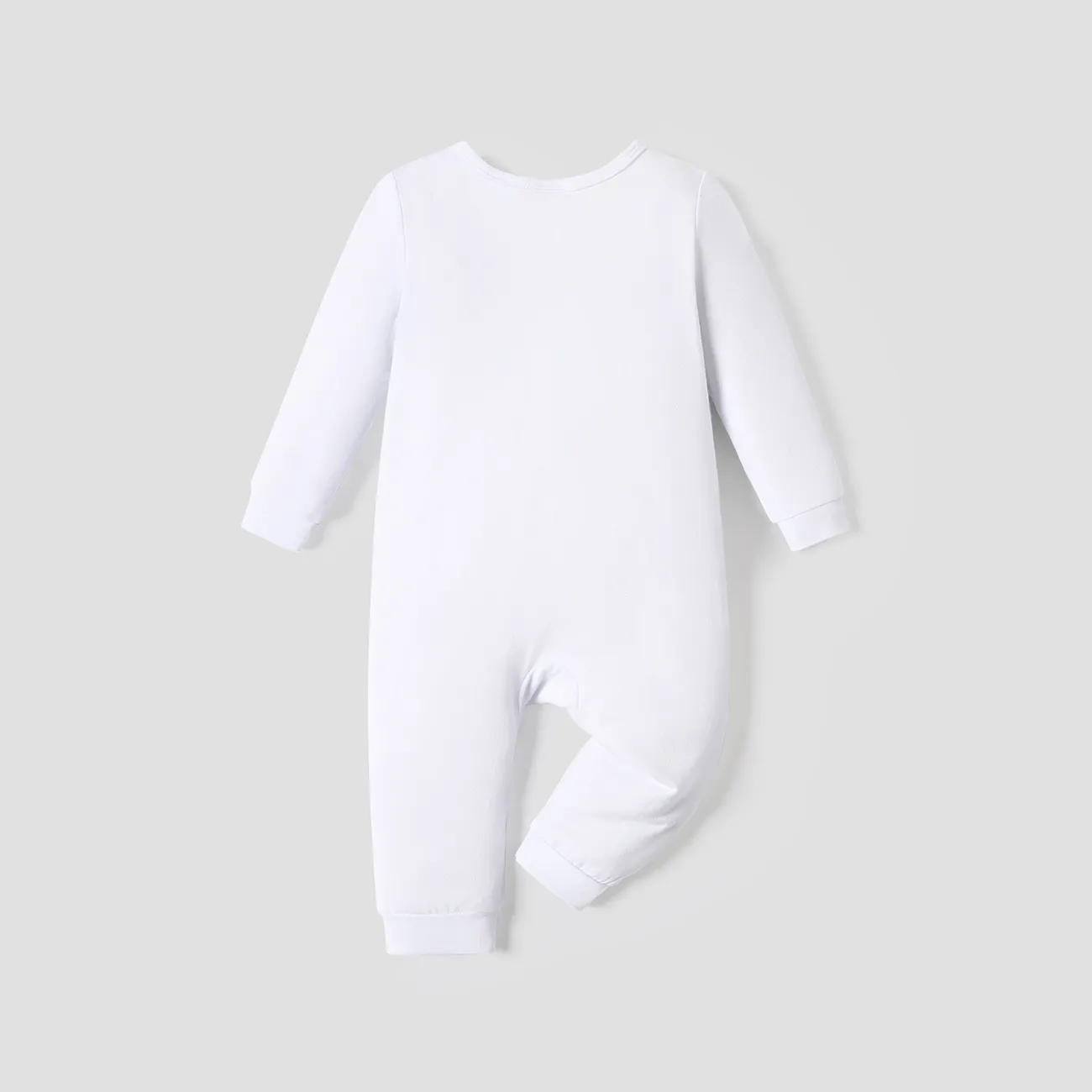 嬰兒 中性 鈕扣 休閒 長袖 長腿連身衣 白色 big image 1