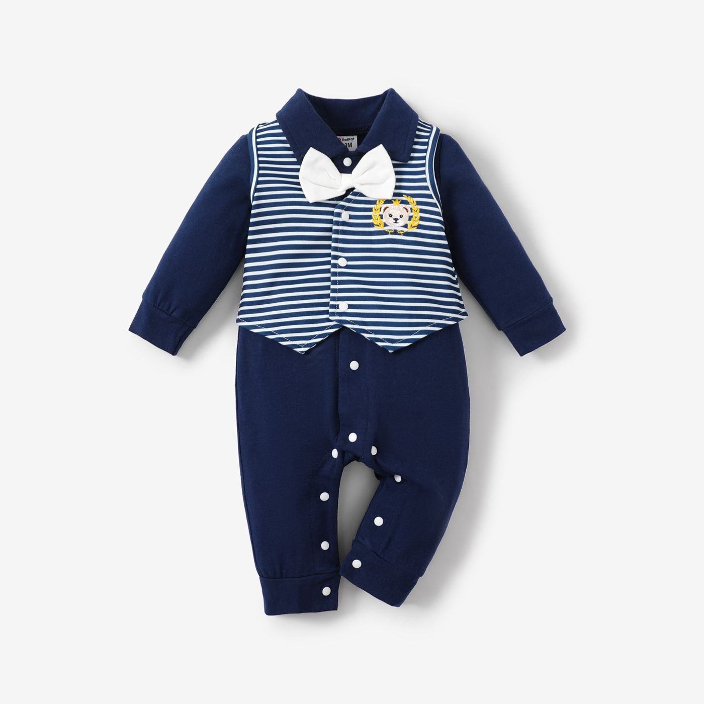 

2pcs Baby Boy Classic Bear Pattern Jumpsuit Set