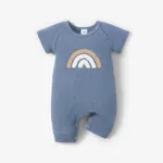 Baby Girl/Boy Rainbow Print Short-sleeve Waffle Jumpsuit Blue
