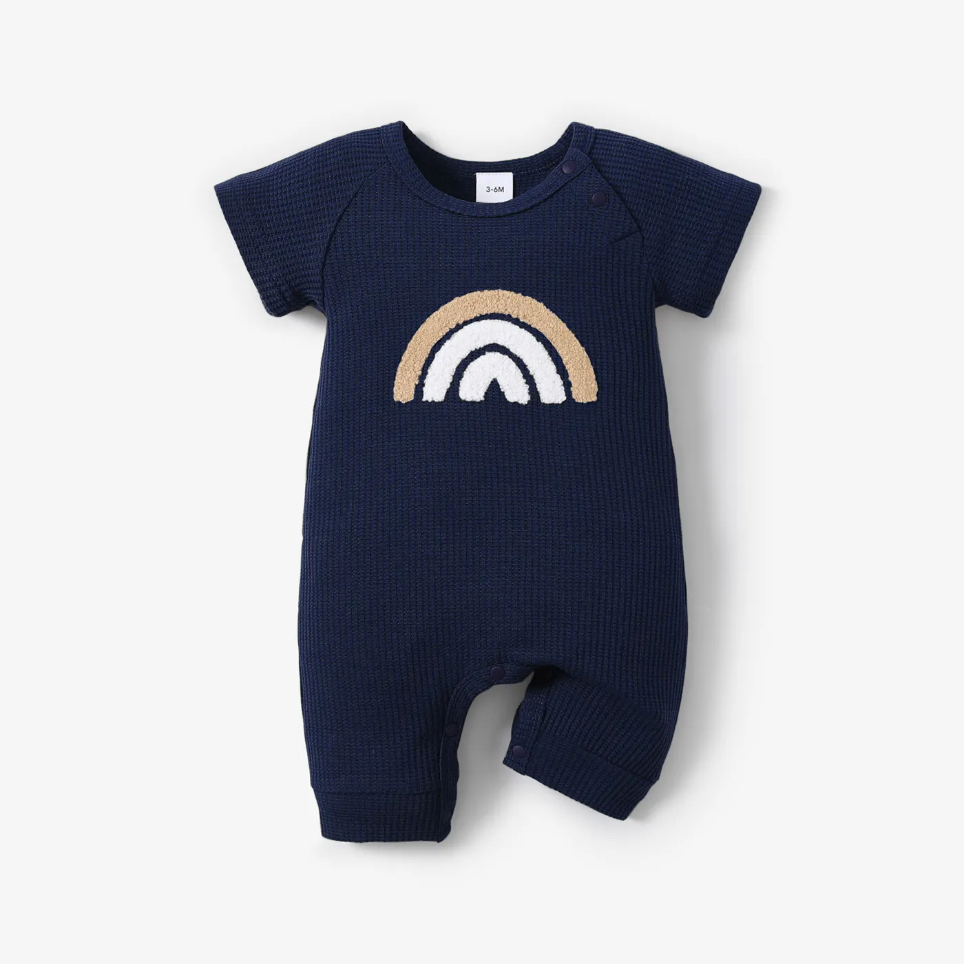 Baby Girl/Boy Rainbow Print Short-sleeve Waffle Jumpsuit Dark Blue