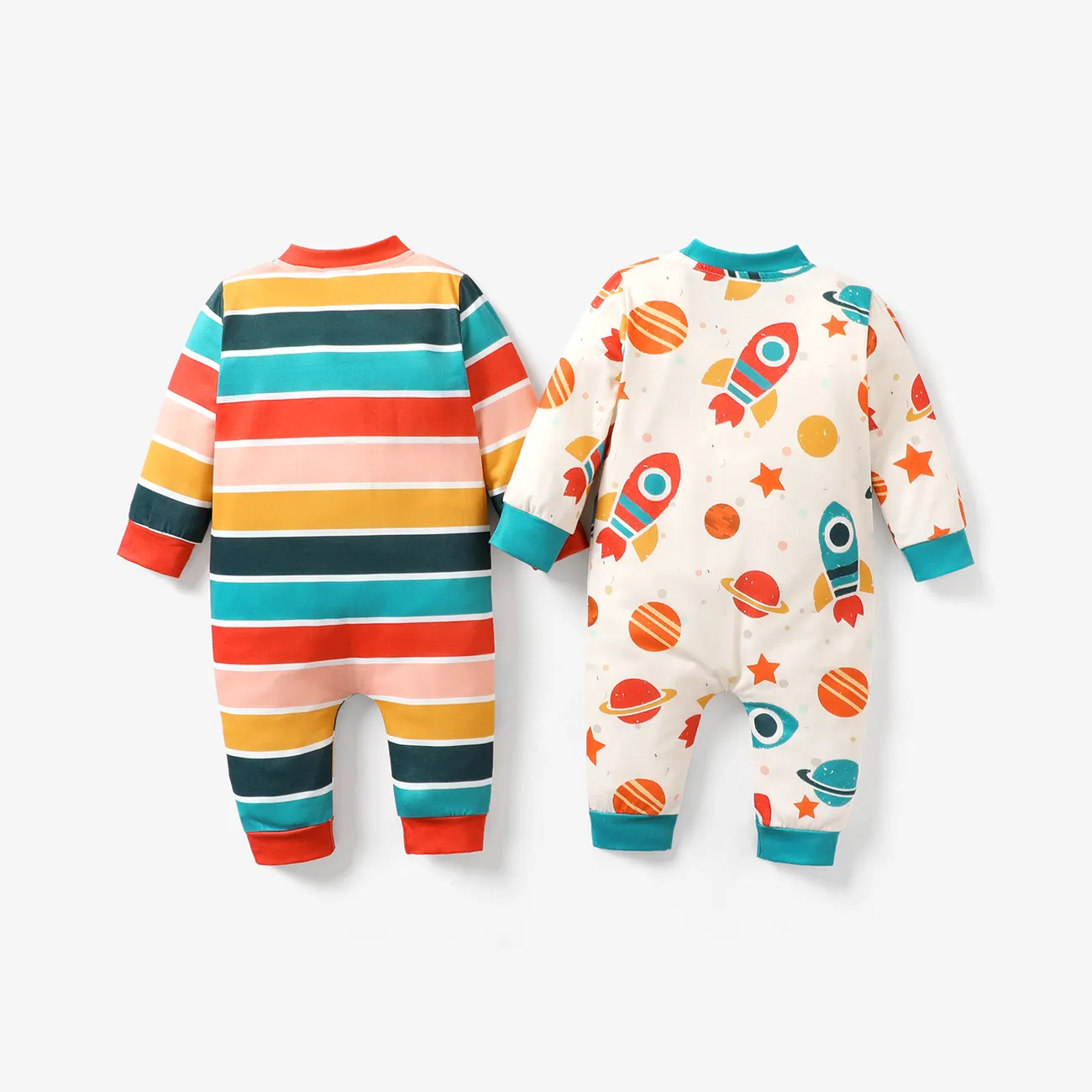2-Pack Baby Boy/Girl Long-sleeve Zipper Graphic Jumpsuits Set MultiColour big image 1