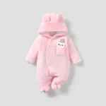 Solid Rabbit Decor Fleece Hooded Footed/footie Long-sleeve Baby Jumpsuit Pink
