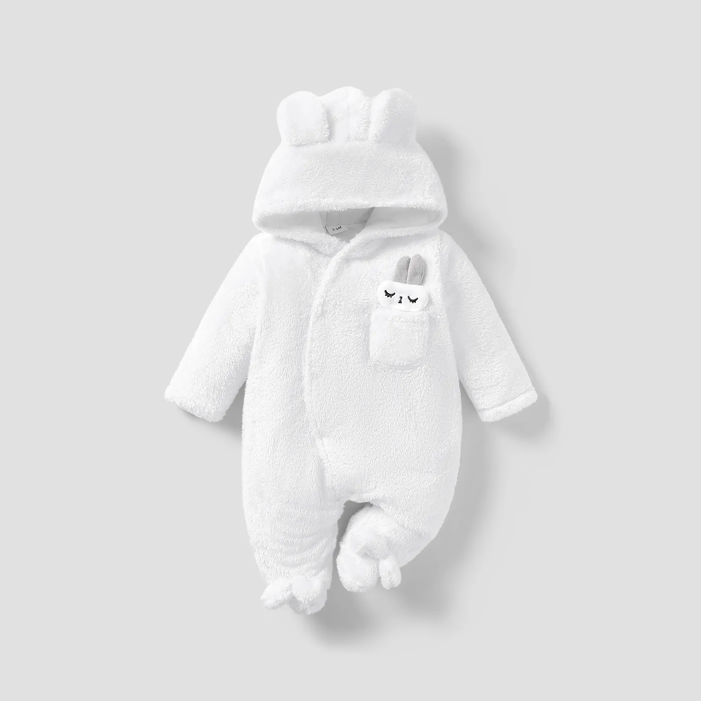 Solid Rabbit Decor Fleece Hooded Footed/footie Long-sleeve Baby Jumpsuit  big image 1