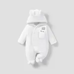 Solid Rabbit Decor Fleece Hooded Footed/footie Long-sleeve Baby Jumpsuit White