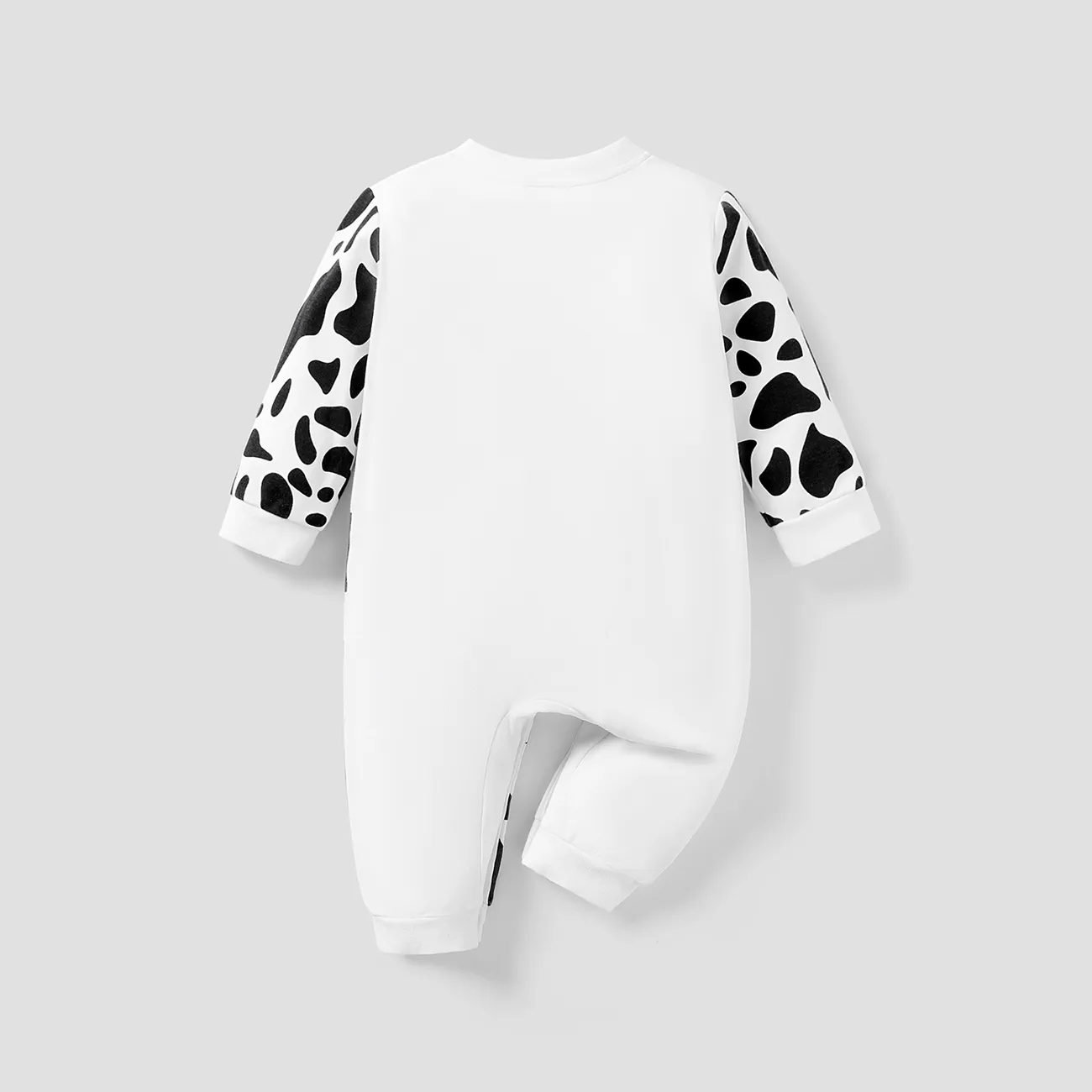 100% Cotton Cow Print Long-sleeve White Baby Jumpsuit White big image 1