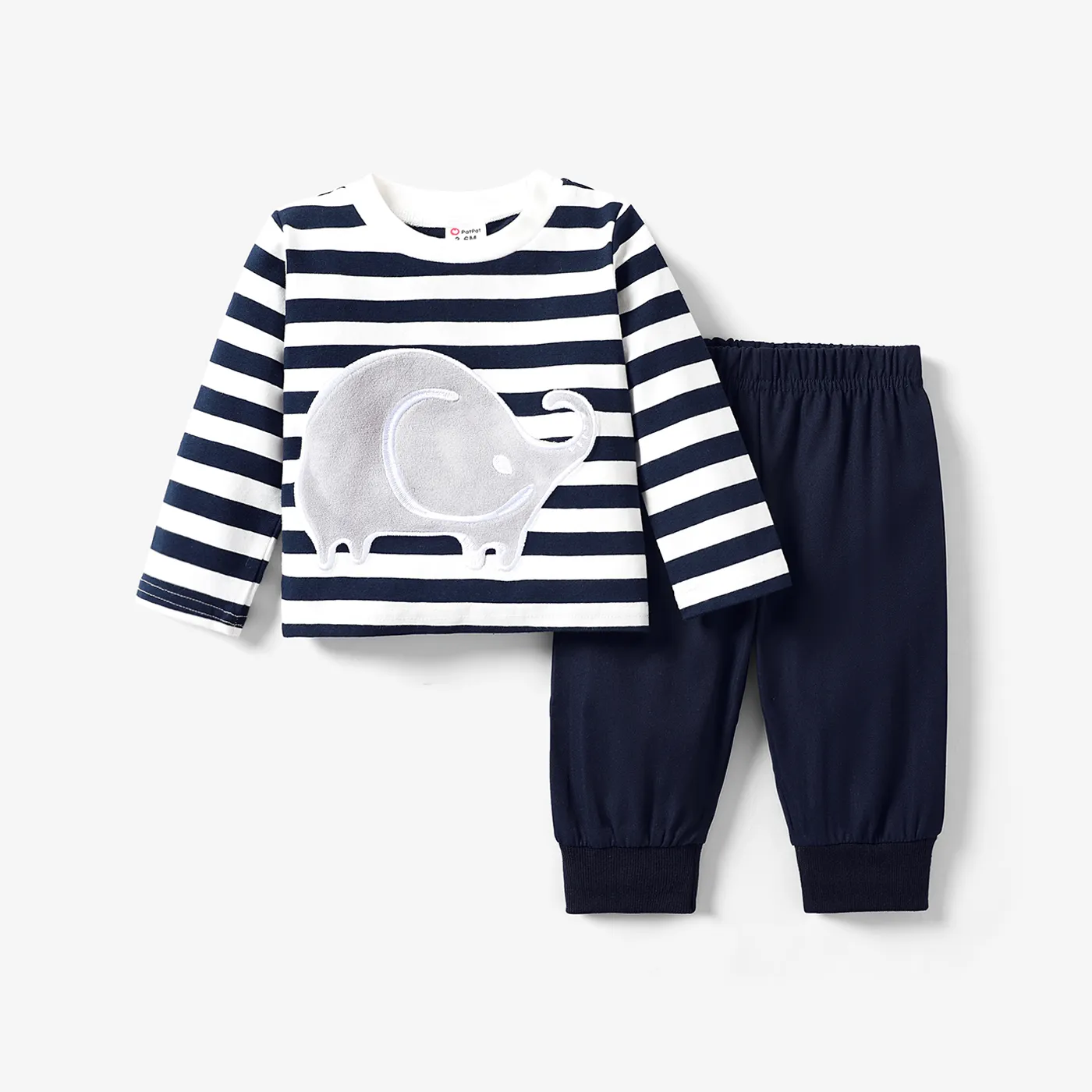 2pcs Baby Boy Animal Pattern Long Sleeve Set Dark Blue big image 1
