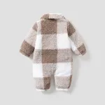 Khaki Plaid Fluffy Fleece Baby Lapel Long-sleeve Jumpsuit  image 2