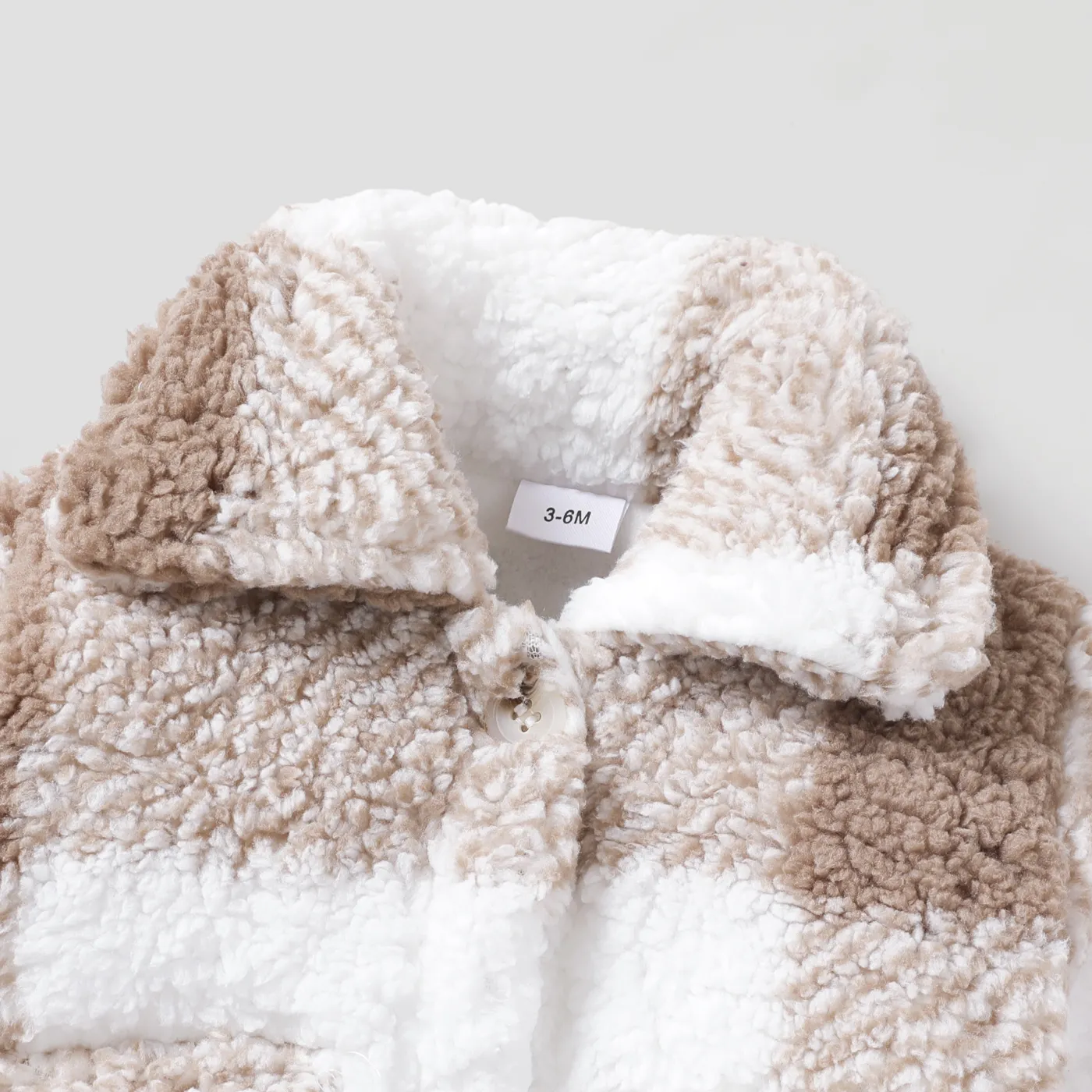 Khaki Plaid Fluffy Fleece Baby Lapel Long-sleeve Jumpsuit  image 3