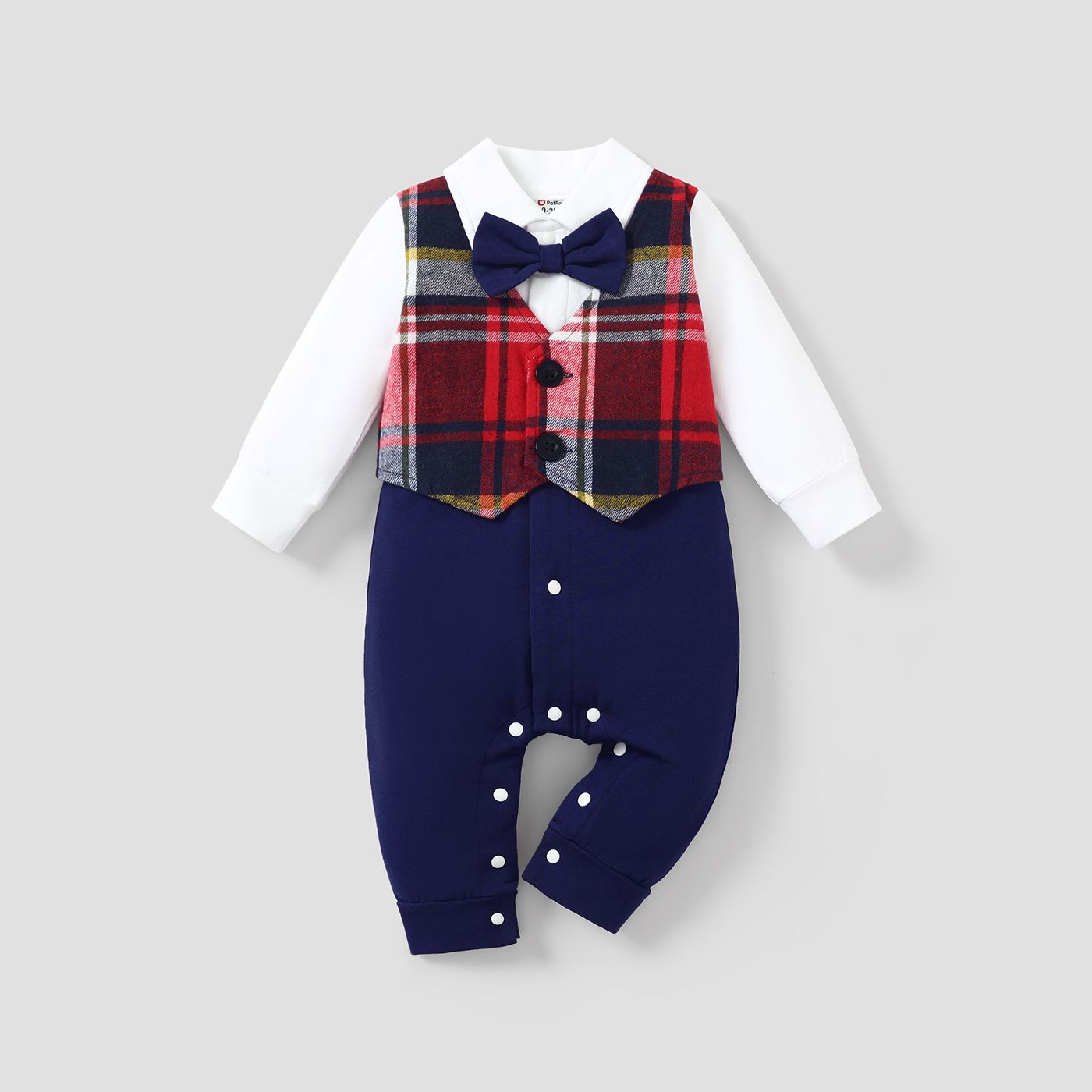 Baby Boy Grid / Houndstooth Combinaison à Manches Longues