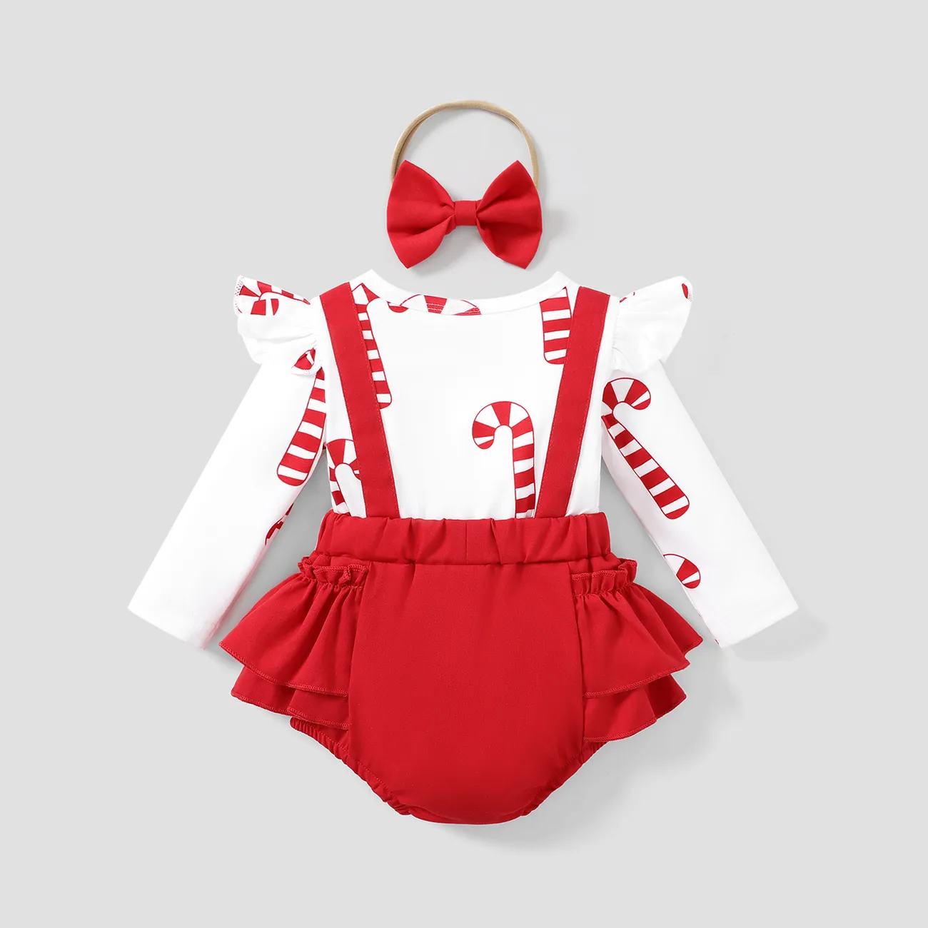 2pcs Baby Girl Christmas Long Sleeve Romper Set Red big image 1