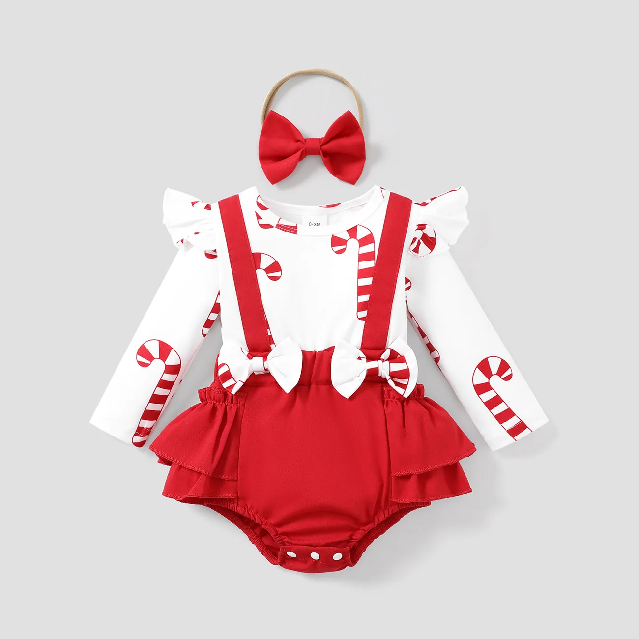2pcs Baby Girl Christmas Long Sleeve Romper Set Red big image 1