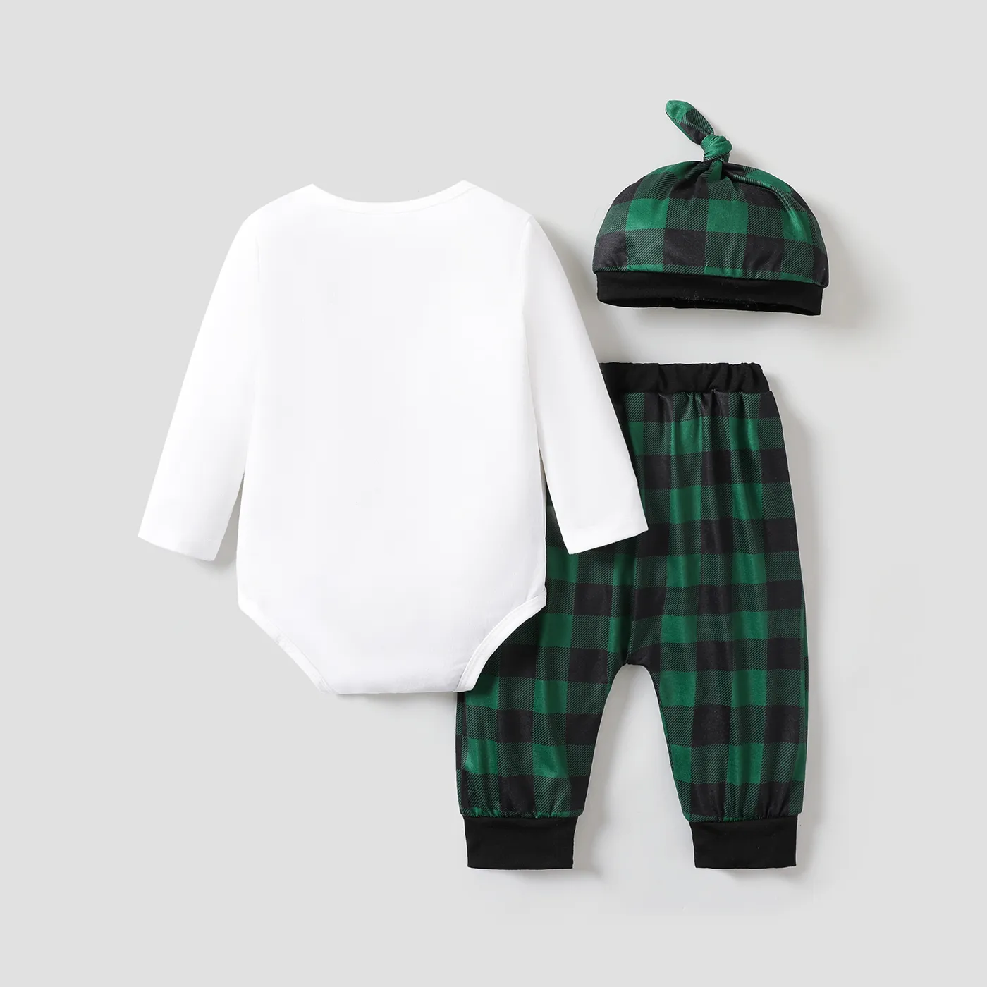 3pcs Baby Boy Christmas Letter Pattern Long Sleeve Set with Hat White image 3