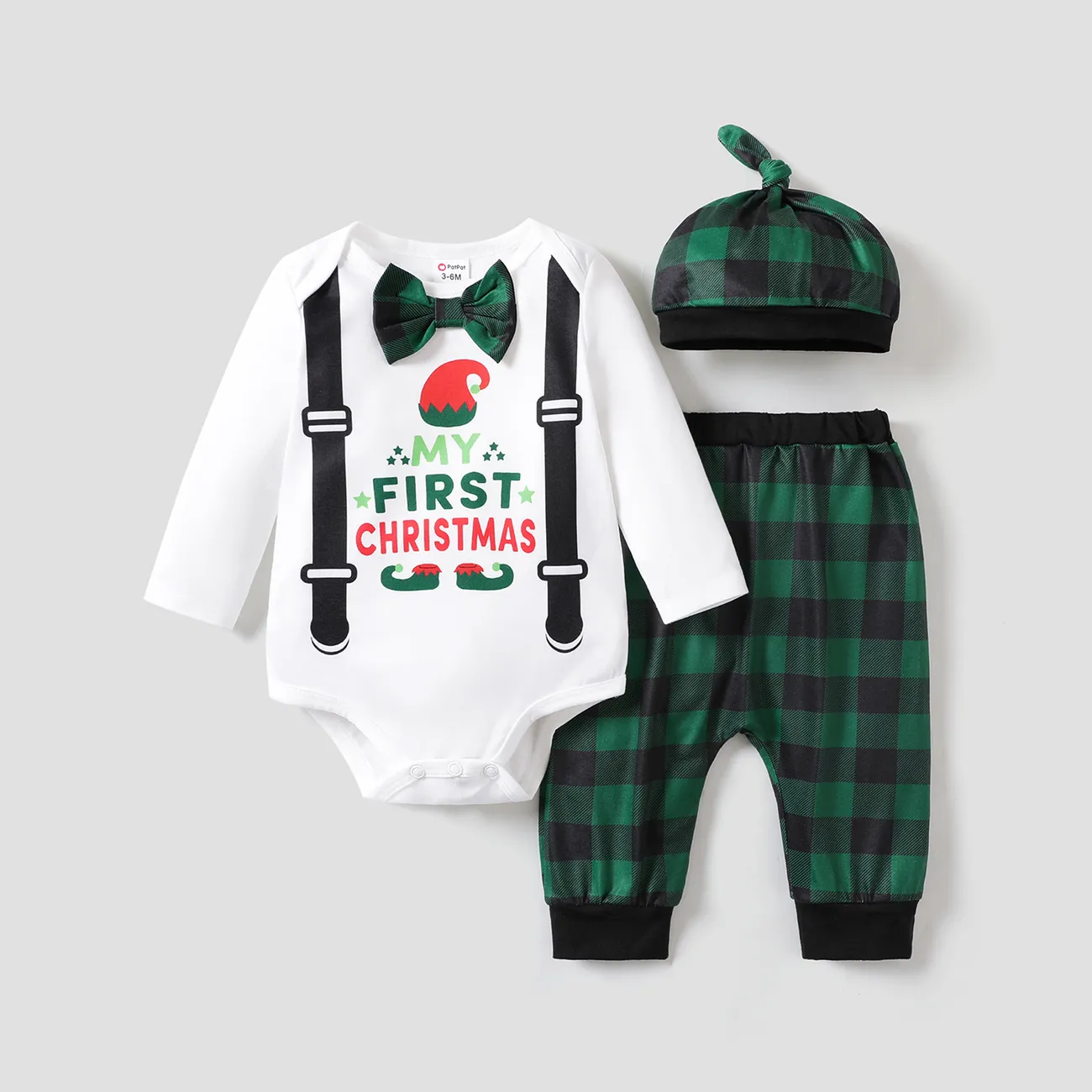 Natal 3 unidades Bebé Menino Costuras de tecido Infantil Manga comprida Conjunto para bebé Branco big image 1
